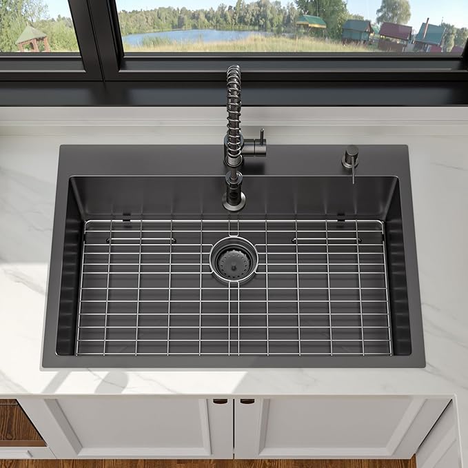 33 x 22 Drop In Kitchen Sink - Funmier 33 Inch Gunmetal Black Stainless Steel Topmount Kitchen Sink Single Bowl 16 Gauge Handmade 10" Deep Basin