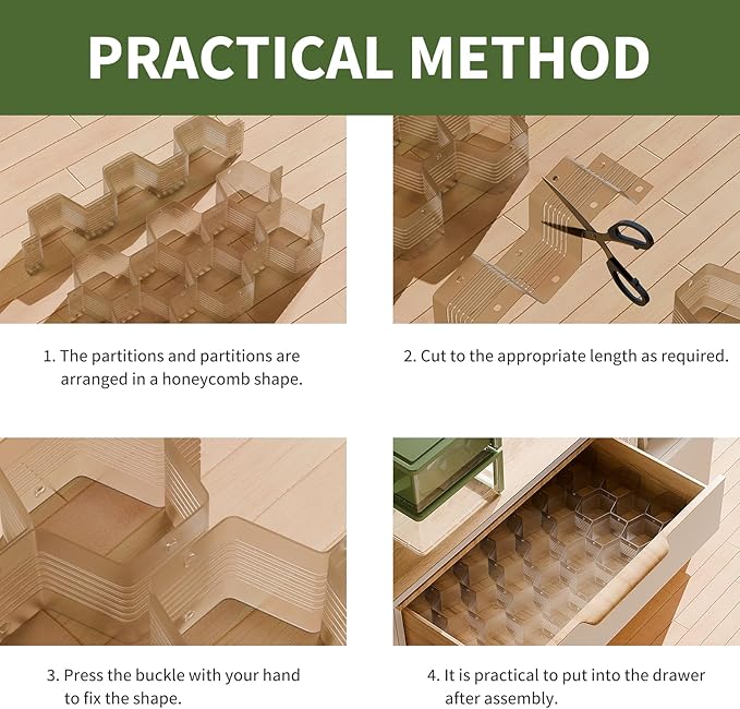 Honeycomb Separator Adjustable Drawer Organizer Divider for Underwear Belt-Scarf Socks Organizer (Gray(4pcs))