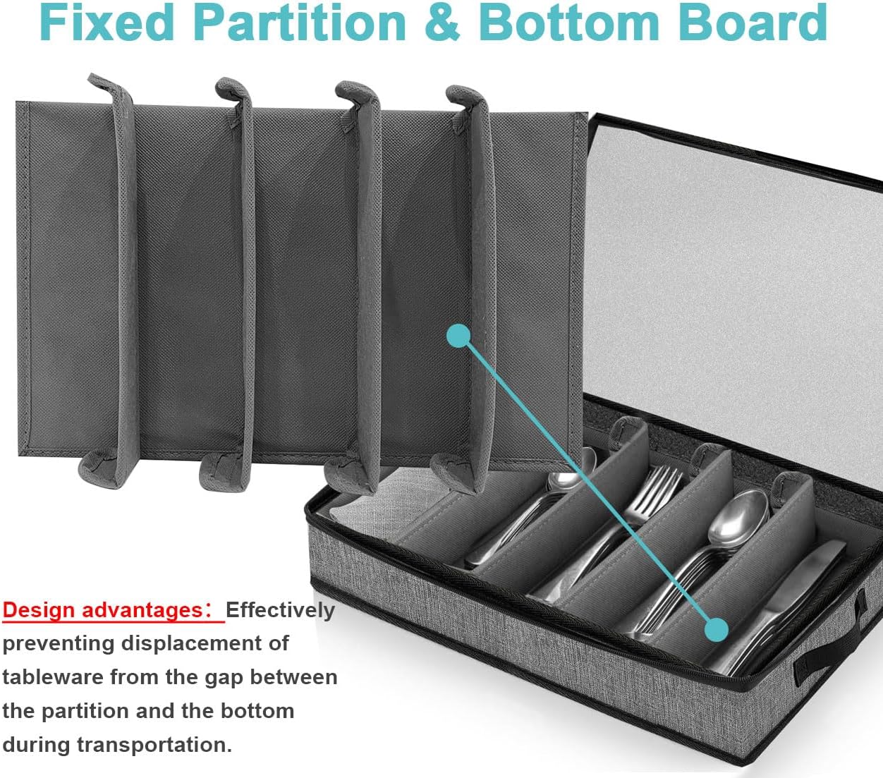 Silverware Organizer Chest,Silverware Storage Box,Stackable Flatware Storage Case,Spoon Organizer,Tableware Storage Box With 4 Dividers for Moving Transport,Kitchen Utensil cutlery Organizer