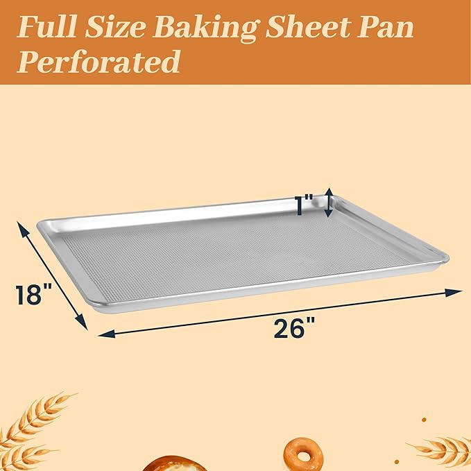 12 Pack Full Size Baking Sheet Pans Perforated, Aluminum Commercial Cookie Sheets Non-Stick, 26"x18"
