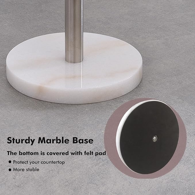 Paper Towel Holder Countertop with Heavy Marble Base, Standing Paper Towel Roll Holder for Kitchen Bathroom, with Weighted Base for One-Handed Operation