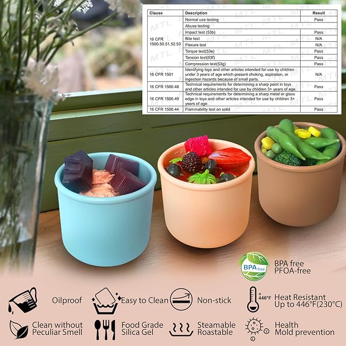 4 Pack 8.5 oz Silicone Food Containers for Kids, Reusable Baby Snack Fruits Container with Lids, Leak Proof Silicone Food Storage Containers Kids Small Lunch Box BPA Free for Daycare School Travel