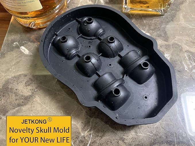 JETKONG 6 Cavity Skull Ice Maker - Silicone Skull Shaped Ice Mold and Tray for Whiskey, Cocktails and Beverages