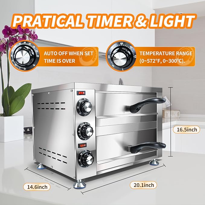 Generic YOOKTEN Electric Countertop Pizza Oven Indoor Commercial Pizza Maker Machine for Home Stainless Steel 2-Tier Pizazz Pizza Oven,1100W, Silver
