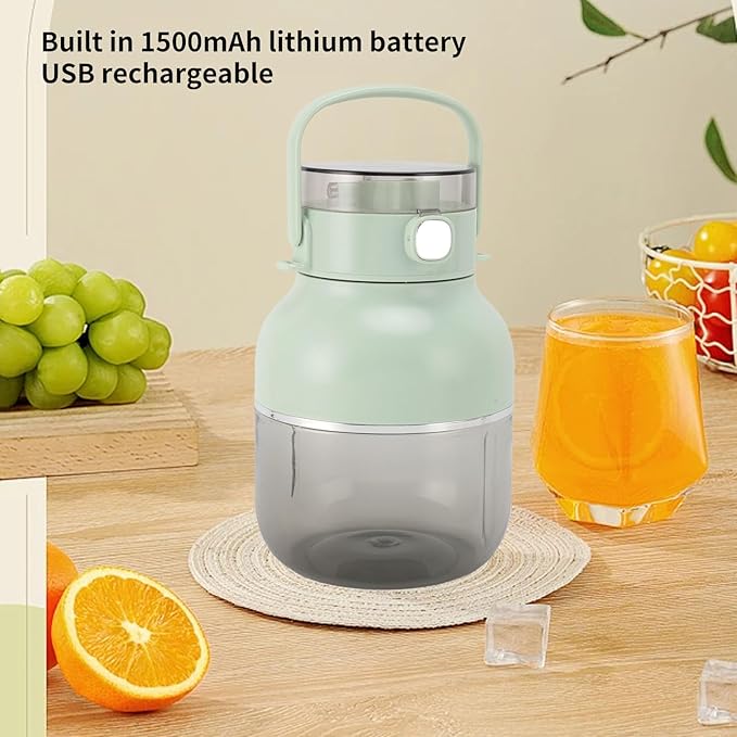 Portable Blender Cup Electric Juicer Cordless 500ML USB Rechargeable Mini Blender Cup with Straw (Green)