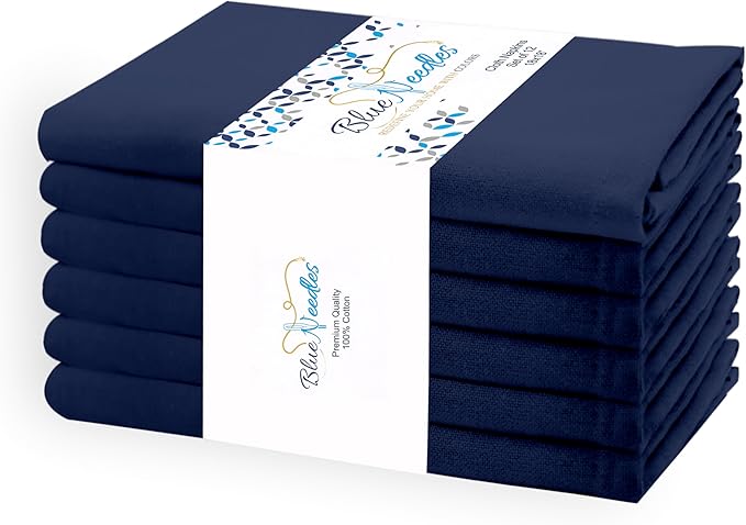 Blue Needles Solid Cloth Napkins Set of 6 Navy Blue 100% Cotton Dinner Napkins 18x18 inches - Soft, Reusable, Absorbent & Washable Fall Thanksgiving Linen, Ideal for Events, Parties & Everyday Use