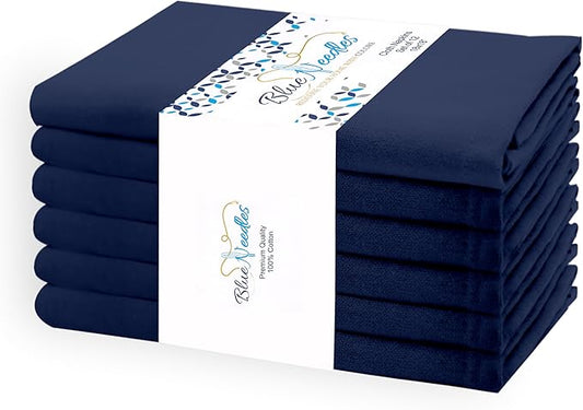 Blue Needles Solid Cloth Napkins Set of 6 Navy Blue 100% Cotton Dinner Napkins 18x18 inches - Soft, Reusable, Absorbent & Washable Fall Thanksgiving Linen, Ideal for Events, Parties & Everyday Use