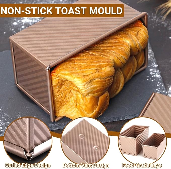 3 Pack Set Pullman Loaf Pan with Lids, 2.2 lb & 1 lb & 0.8 lb Dough Capacity,Non-Stick Sandwich Bread Loaf Pan for Homemade Baking Bread