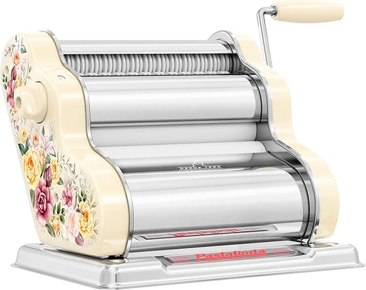 PASTALINDA Classic 200 Pasta Maker Machine, 20 cm Wide Rollers, 9 Thickness Positions, 2 Cutting Positions, Stainless Steel. Includes Reinforced Hand Crank And Two Clamps