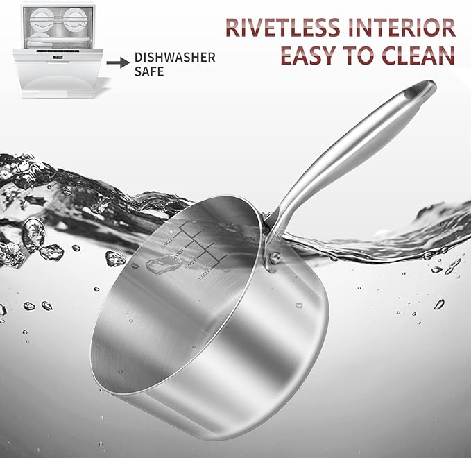 LOLYKITCH Whole Body Tri-Ply Stainless Steel Saucepan Set of 2,1QT & 3QT,Induction Pots,Saucepans with Lids,Oven and Dishwasher Safe.