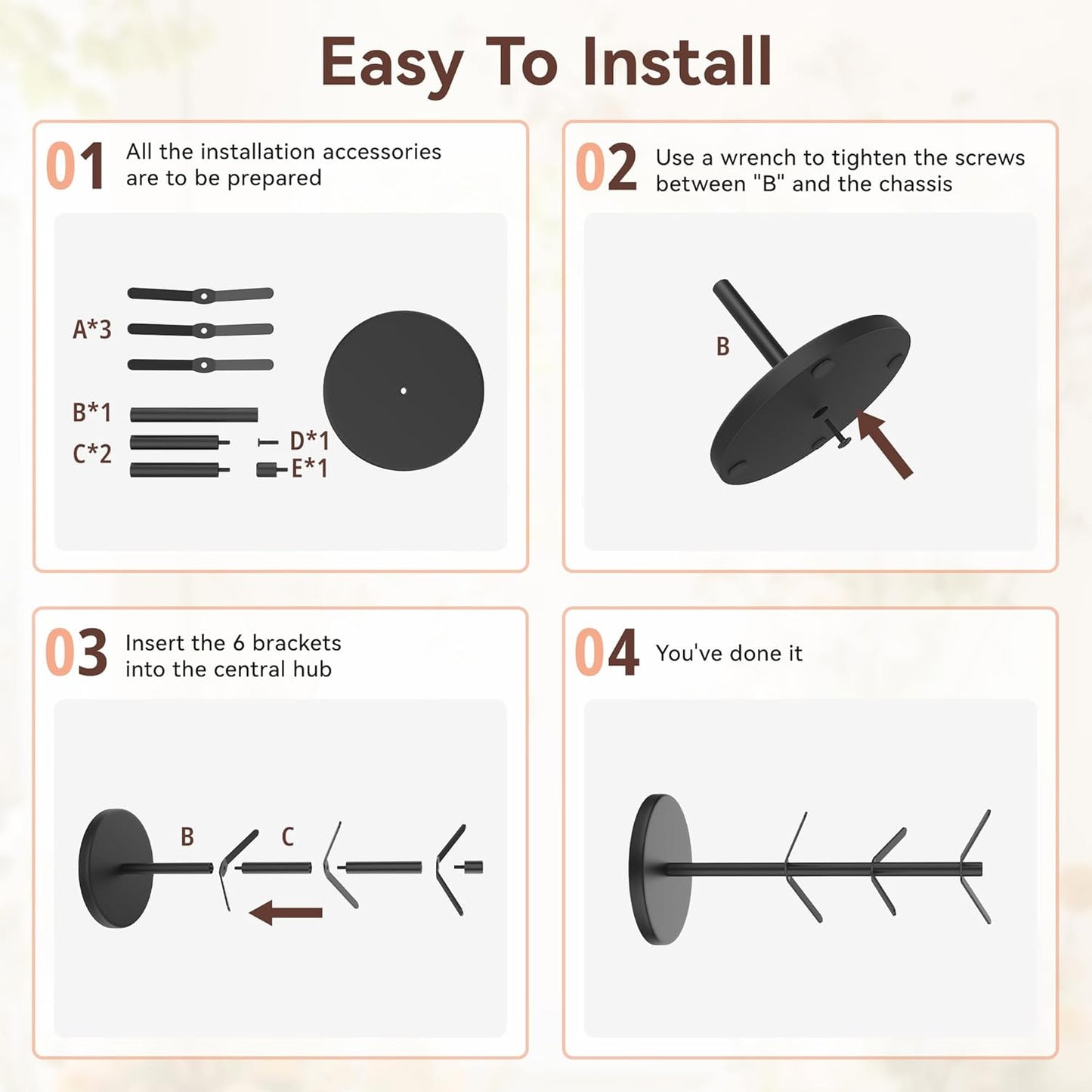 Coffee Mug Tree Holder Countertop, Non-Slip Walnut Wood Mug Rack with 6 Hooks, Coffee Cup Rack for Home Storage and Organizer (Black)