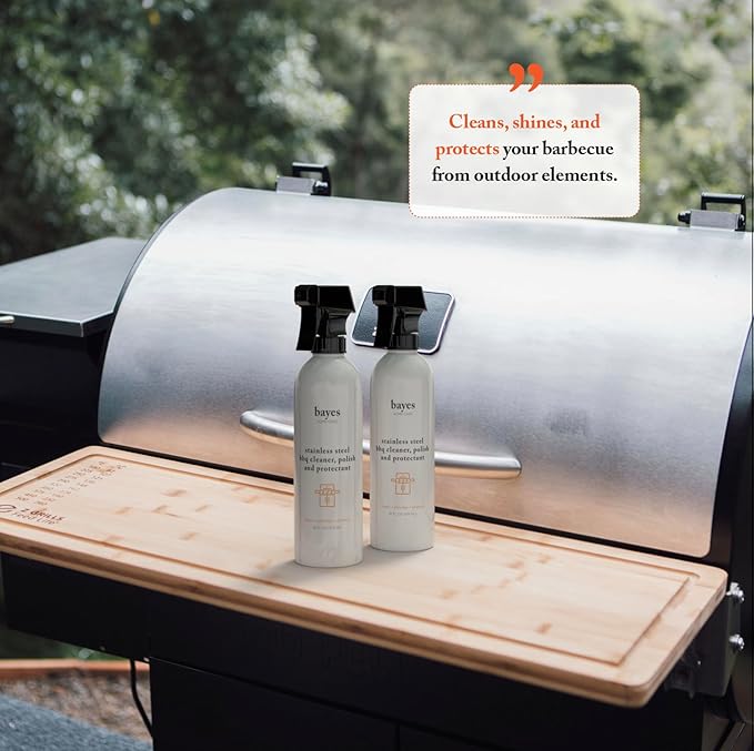 Bayes High-Performance Stainless Steel BBQ Exterior Cleaner and Protectant - Cleans, Shines and Protects Stainless Steel Barbecue Surfaces, Shields from Outdoor Elements - 16 oz