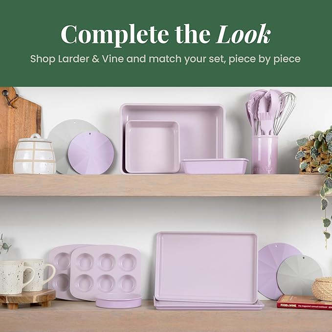 Larder & Vine 12-Piece Silicone Kitchen Cooking Utensils Set with Stainless Steel Handle and Ceramic Holder, Dishwasher Safe Set of Kitchen Essentials (Lavender)