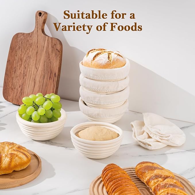 5 Inch Mini Banneton Bread Proofing Basket Set of 6, REMEIT Sourdough Bread Baking Supplies, Small Banneton Basket Proofing Baskets for Sourdough Bread Baking
