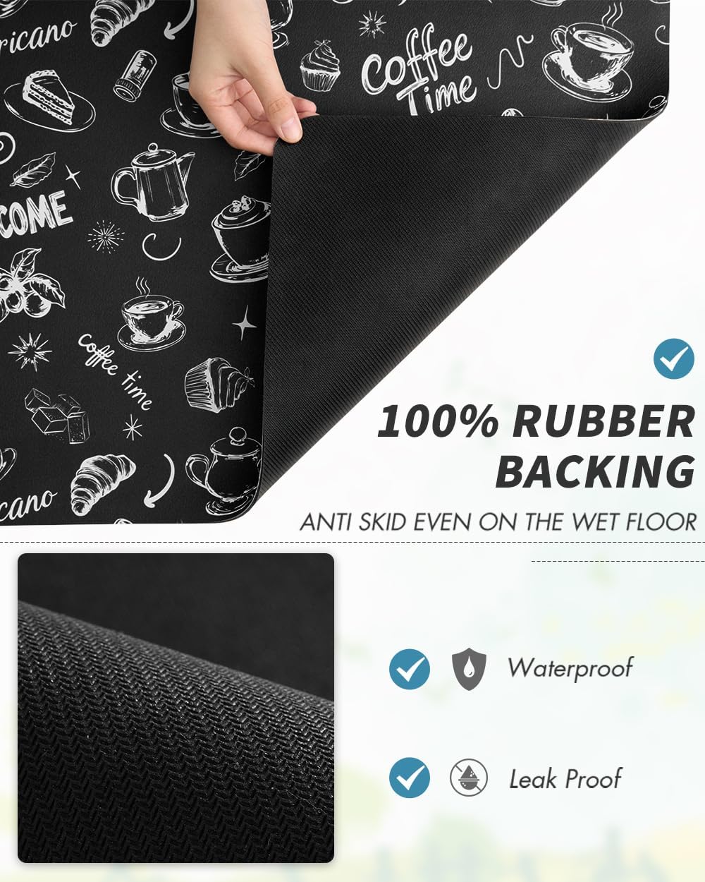 AMOAMI Coffee Mat Hide Stain Rubber Backed Absorbent Dish Drying Mat for Kitchen Counter - Fits Under Coffee Maker & Machine (17x31.5, Ink)