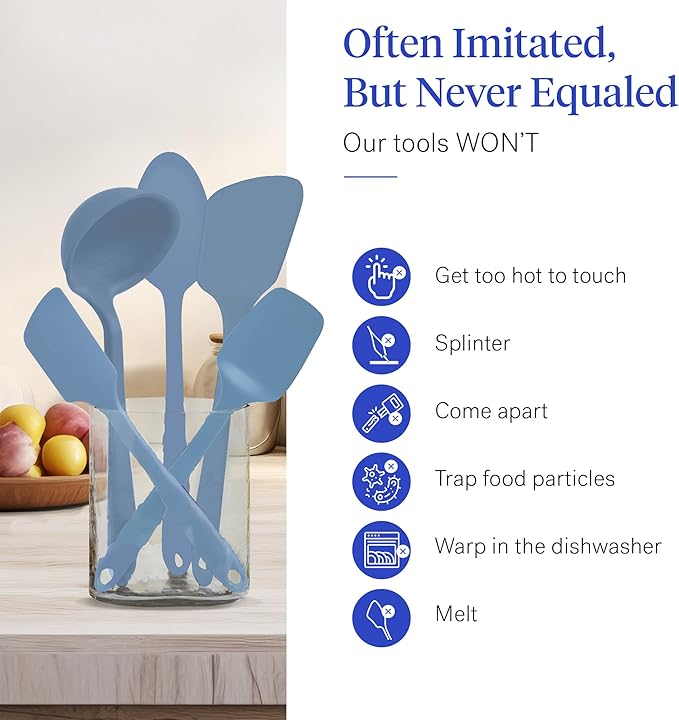 GIR: Get It Right 5-Piece Silicone Ultimate Kitchen utensils set - Ladle, Spatula, Flip, Spoon & Spoonula - Non toxic cooking utensils for Nonstick Cookware, Cooking and Baking - Slate