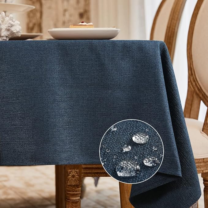 BALCONY & FALCON Rectangle Tablecloth Washable Wrinkle Resistant and Water Proof Table Cloth Decorative Linen Fabric Tablecloths for Dining Parties Kitchen Wedding and Outdoor Use (Navy Blue, 55x85)