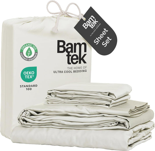 100% Viscose from Bamboo Sheets Queen Size, Super Soft Bedding Set, 4PC Cooling Sheets for Hot Sleepers, Vegan Silk Moisture Wicking, Organically Grown Bedsheet - Ivory - 60" x 80"