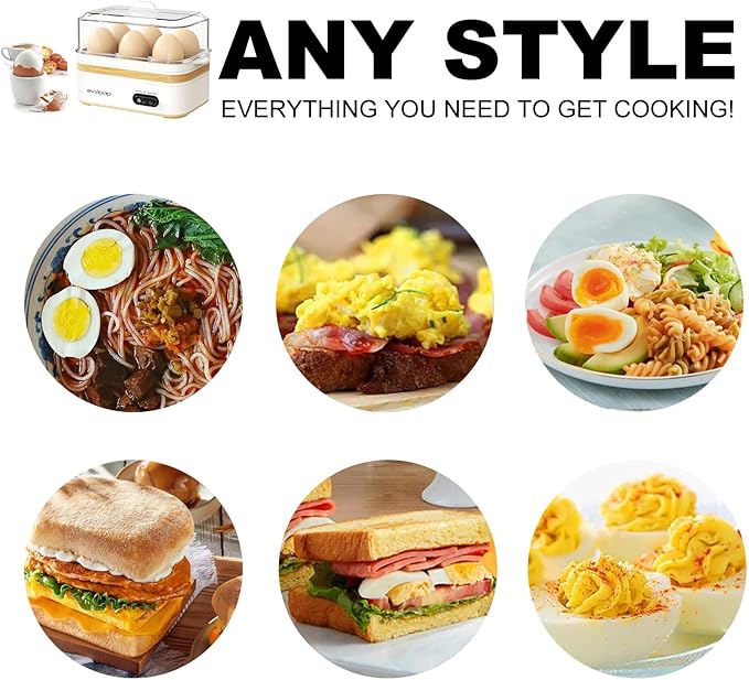 Rapid Egg Cooker Electric 6 Eggs Capacity, Soft, Medium, Hard Boiled, Poacher, Omelet Maker Egg Poacher With Auto Shut-Off, BPA Free-White