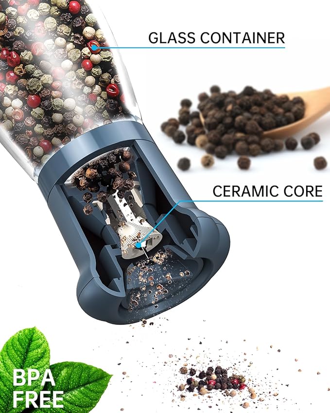 CIRCLE JOY Manual Salt and Pepper Grinder Set For Professional Chef, Refillable Salt and Pepper Shakers with Ceramic Blades, Adjustable Coarseness and BPA-free 180ml Glass Container, Tall Blue