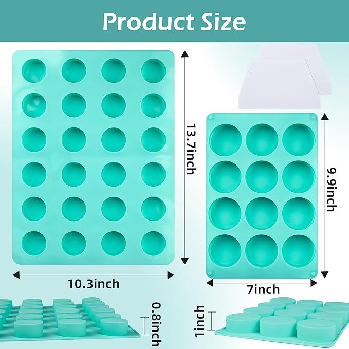 3Pcs Cake Puck Mold Set,2 Different Sizes Chocolate Covered Cake Silicone Molds, 24-Cavity&12-Cavity Round Cake Pop Molds with 2 Spatulas for DIY Cake Cores, Chocolate Desserts,Cakepucks