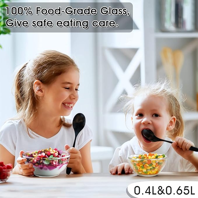 NUTRIUPS 5 Inch Small Glass Bowls, Glass Dessert Bowl Set, Clear Tempered Glass Sauce Bowls for Kitchen Microwave and Oven Safe