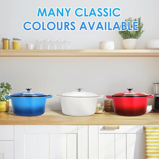 LIFERUN 6 Qt Enameled Cast Iron Dutch Oven Pot with Lid，Oven Safe up to 500° F, Heavy-Duty Non-Stick Dutch Oven with Dual Handles for Bread Baking, Fry Foods, Braising, Stews, Roasting (Blue)