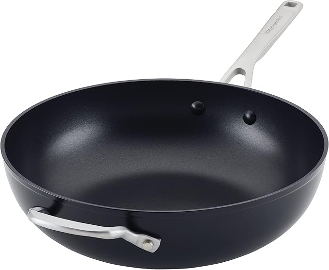 KitchenAid Hard Anodized Induction Nonstick Stir Fry Pan/Wok with Helper Handle, 12.25 Inch - Matte Black