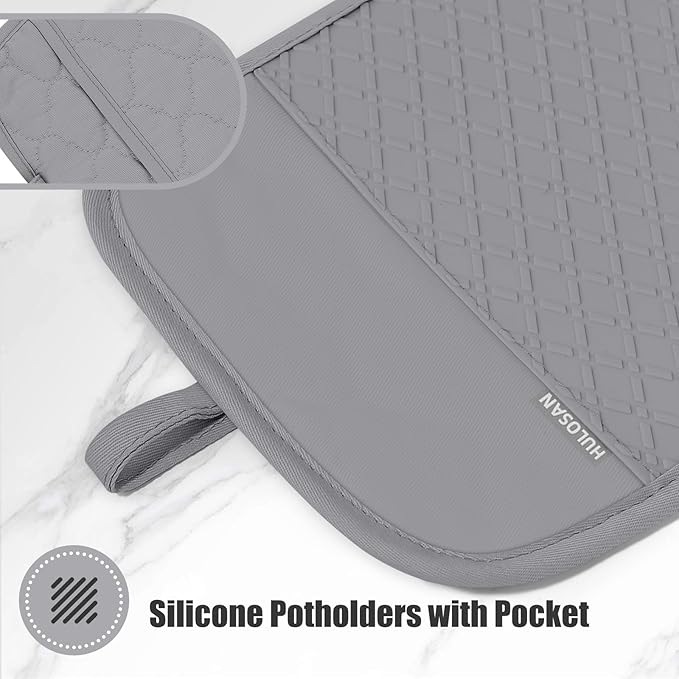 Oven Mitt and Pot Holders Sets, Quilted Cotton Terry Cloth,Non-Slip Pot Holder, Silicone Oven Mitt Heat Resistant, Oven Mittens 7.3"x14.2", Hot Pad 7"x10" & Dish Cloths 13"x25"
