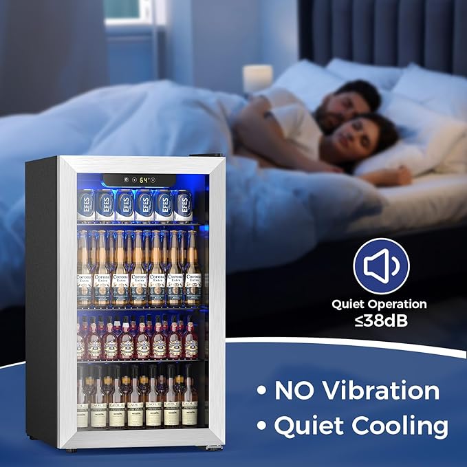 26 Bottle Wine Cooler Refrigerator, Small Freestanding Wine Fridge for Red, White and Champagne, Built-in Wine Cellar with Stainless Steel Glass Door, 40-66F Digital Temperature Control, Indoor Use