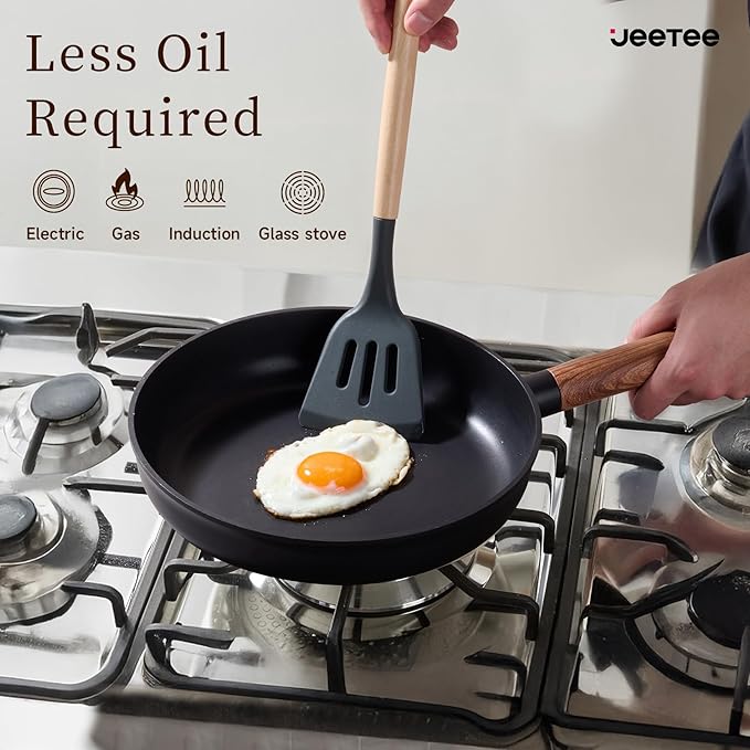 JEETEE Ceramic Cookware Set, 15 PCS Pots and Pans Set Non Stick with Removable Handles, Non Toxic Induction Kitchen Cookware Sets, Dishwasher/Oven Safe PFAS/PTFE/PFOA Free Black