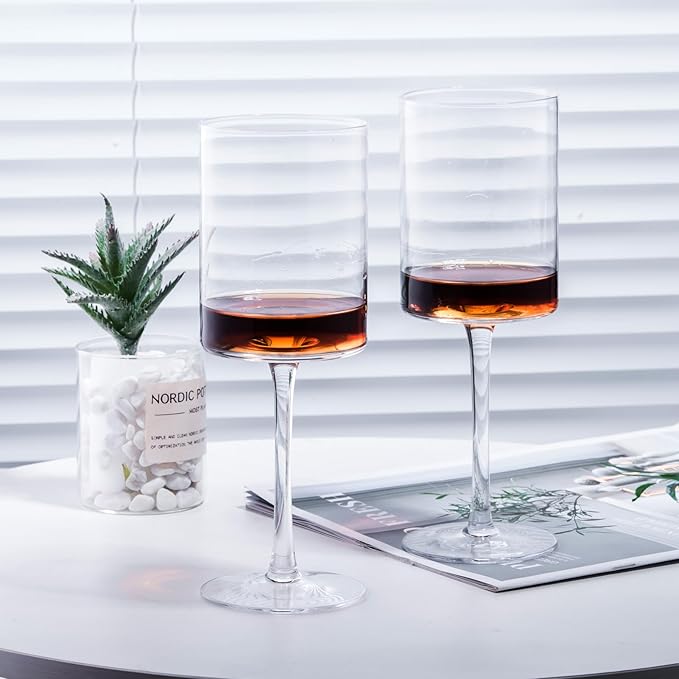 Wine Glasses Set of 4 - Hand Blown wine glass 15oz in Gift Packaging - Large White Wine Glass on Long Stem - Unique Modern Shape - For Wedding, Anniversary, Mother’s Day