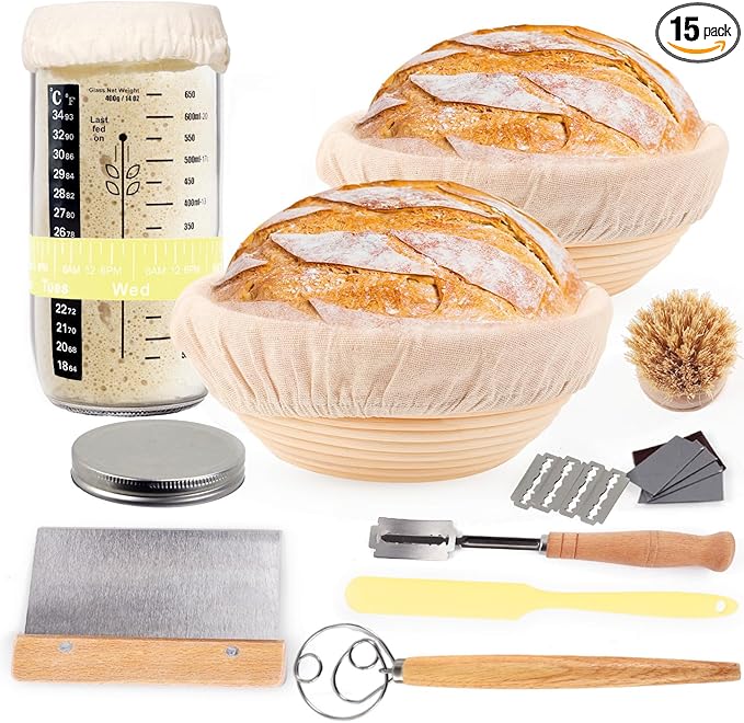 Bread Proofing Baskets, 2pcs Round 8.5inch Sourdough Starter Kit, Sourdough Bread Baking Supplies (Yellow)