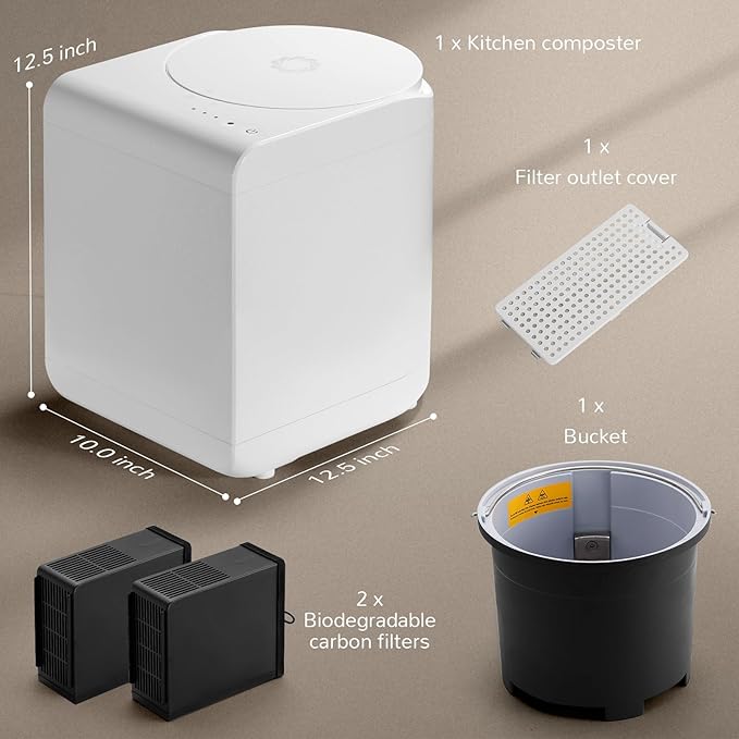 Airthereal Revive R500 Electric Kitchen Composter, SHARKSDEN® Tri-Blade, Turn Food Waste and Scraps into Natural Fertilizer for Plants, Glossy Pearl White