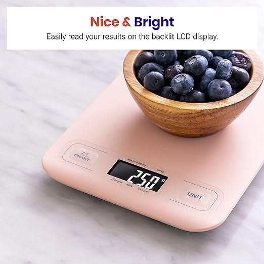 Etekcity Food Kitchen Scale, Digital Grams and Ounces for Weight Loss, Baking, Cooking, Keto and Meal Prep, LCD Display, Medium, Pink
