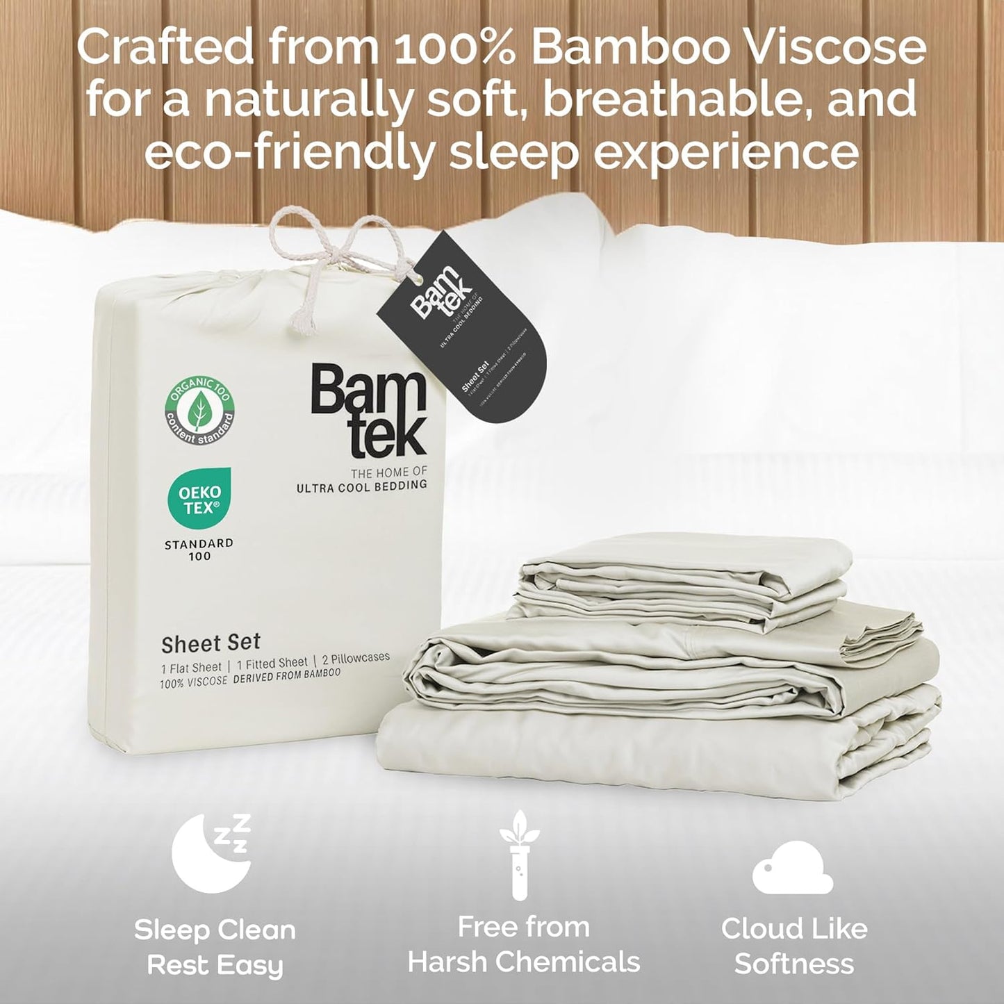 100% Viscose from Bamboo Sheets Queen Size, Super Soft Bedding Set, 4PC Cooling Sheets for Hot Sleepers, Vegan Silk Moisture Wicking, Organically Grown Bedsheet - Ivory - 60" x 80"