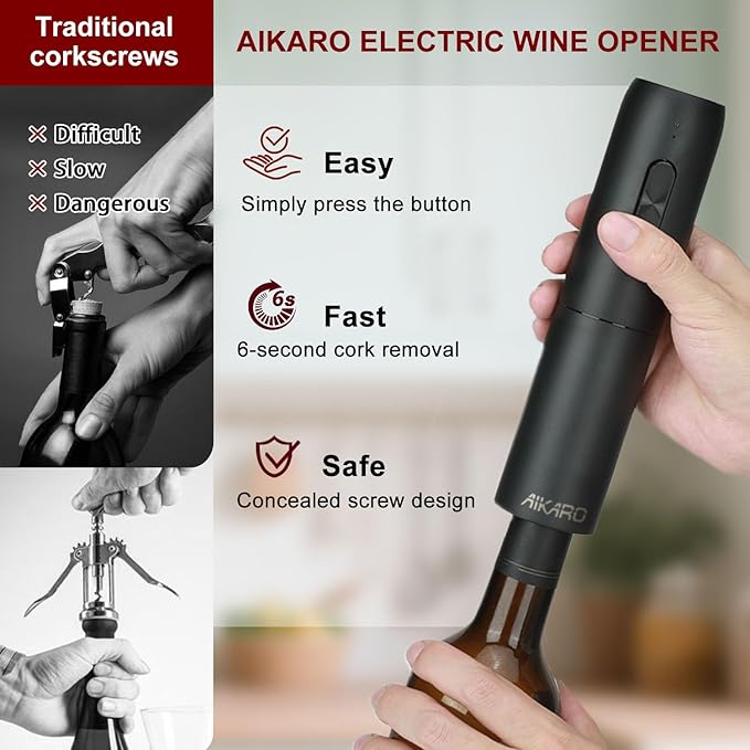 AIKARO - Electric Wine Bottle Opener Automatic Corkscrew, Rechargeable (Set C)