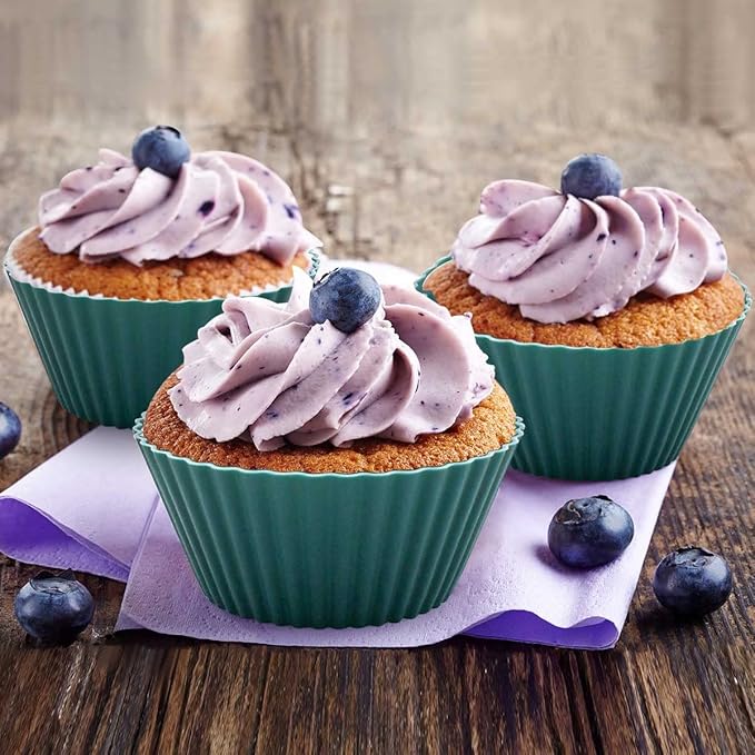 24 Pack Silicone Baking Cups Reusable Muffin Liners Non-Stick Cup Cake Molds Set Cupcake Silicone Liner Standard Size Silicone Cupcake Holder Silicon Cups for Baking Bpa Free (4 Colors)
