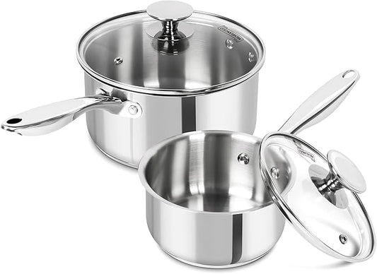MICHELANGELO Stainless Steel Saucepan Set, 1QT & 3QT Saucepans with Lids, Nonstick Sauce Pan with Lid, Stainless Steel Pot Set 4 Pieces, Dishwasher Safe, Induction Compatible