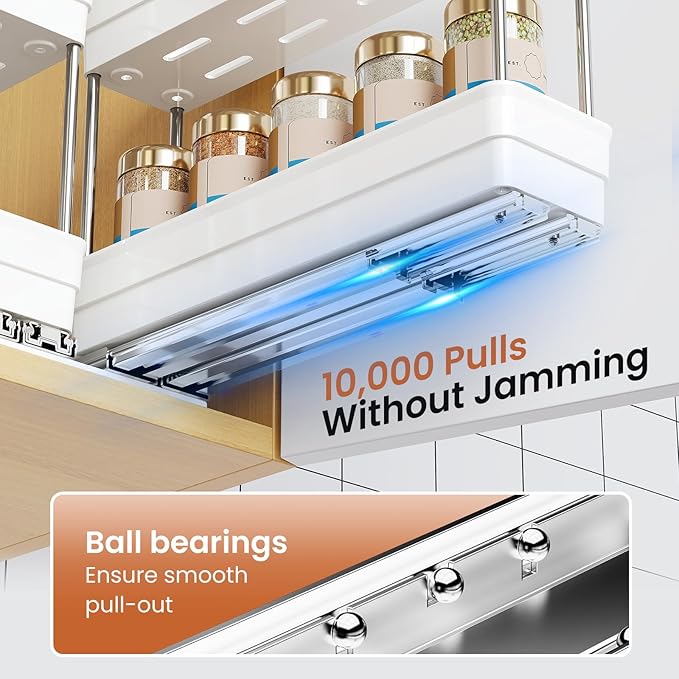 Pull Out Spice Rack Organizer for Cabinet, Slide Out Spice Racks Organizer, Easy to Install Spice Cabinet Organizers, 2.3''Wx10.35''Dx8.26''H, 3 Pack-2 Tier(White)