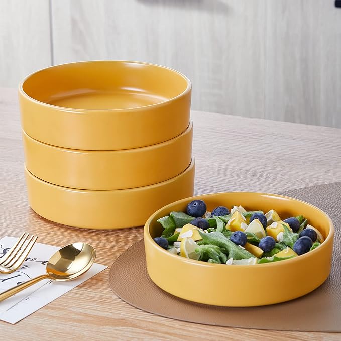 Stone Lain Cleo Modern Stoneware 32-Piece Dinnerware Set, Plates and Bowls Set, Pasta Bowls, Dish Set Service For 8, Yellow