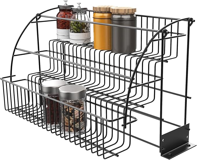 3 Tier Pull Down Spice Rack, Pull Out Spice Organizer Shelf for Kitchen, Pantry, Bathroom, Large Capacity Drop Down Spice Shelf Retractable Organizer Holds Seasoning Jars Bottles Cosmetics