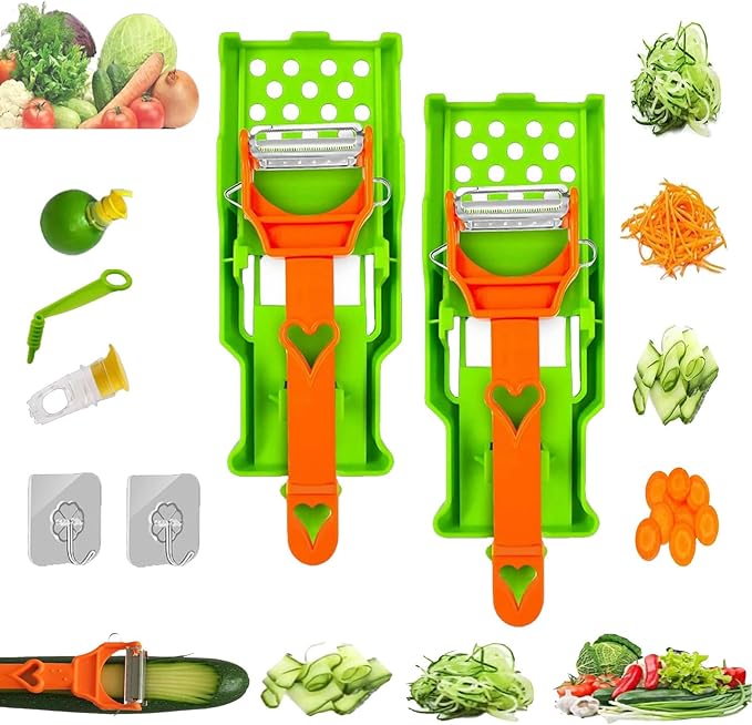 Pelador Multifuncional 2-En-1, Set Patient Peeler, Multifunctional Single-Blade Peelers, 2 in 1 Multifunctional Peeler & Julienne Set with Grating Plate Great for Fruit and Vegetable (2pcs)