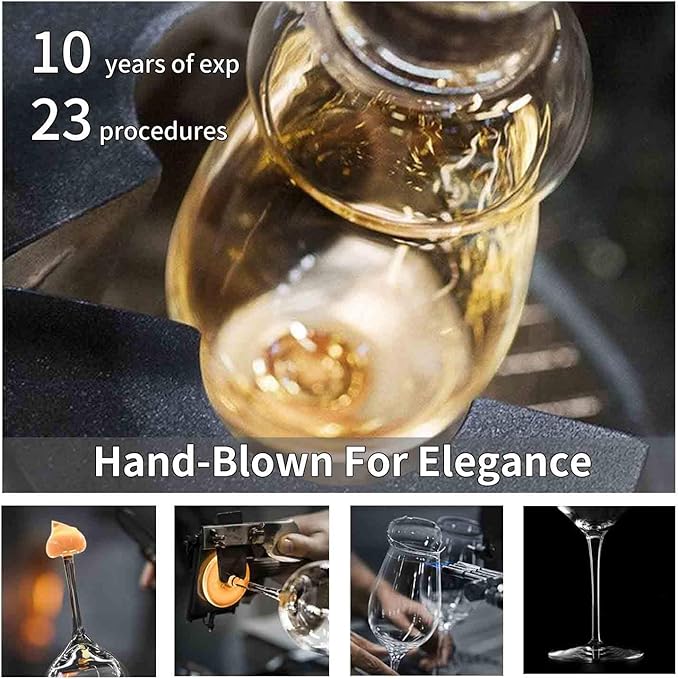 JBHO Hand Blown Italian Style Crystal Burgundy Wine Glasses - Lead-Free Premium Crystal Clear Glass - Set of 2-21 Ounce - Gift-Box for any Occasion