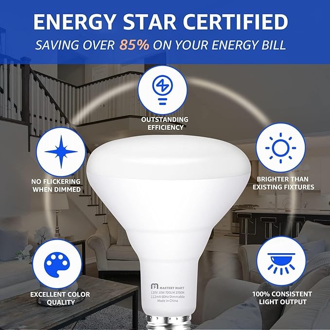 24 Pack BR30 LED Bulbs, 65W Equivalent, 10W, 4000K Neutral White, 700 Lumens, Flicker-Free, Dimmable Recessed Can Flood Lights for Home & Kitchen, Long Lasting & Energy Efficient, E26 Base, UL Listed