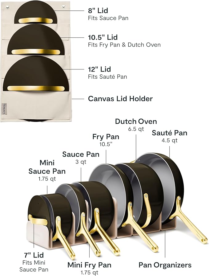 Caraway Deluxe Nonstick Ceramic Cookware Set (16 Piece) Pots, Frying Pans, Lids and Kitchen Storage - PFAS & PFOA Free - Oven Safe Ceramic Pan Set & Compatible with All Stovetops - Black