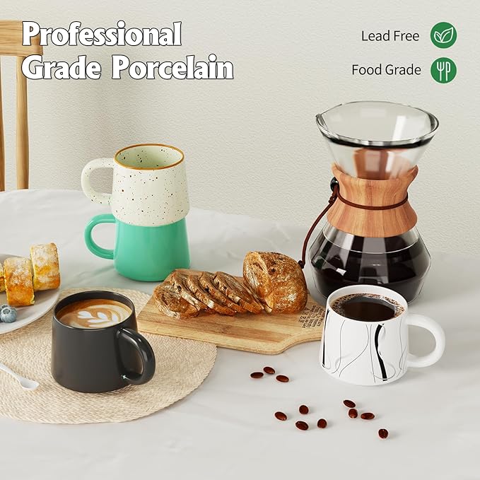 12 oz Coffee Mugs Set of 4, Modern Stackable Coffee Cups Set for Latte, Hot Tea, Cappuccino, Ceramic Coffee Mug Tea Cup, Dishwasher & Microwave Safe, Housewarming Wedding Present (Mixed Color)