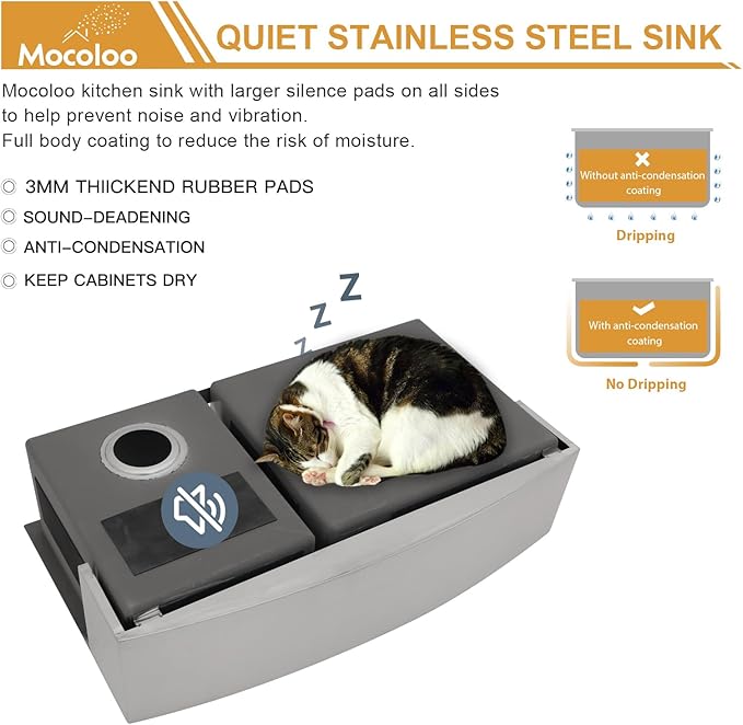 Mocoloo Stainless Farmhouse Kitchen Sink - 33x20 Inch Undermount Double Bowl Kitchen Sinks 16 Gauge Stainless Steel 60/40 Apron Farm Kitchen Sinks, 10 Inch Basin