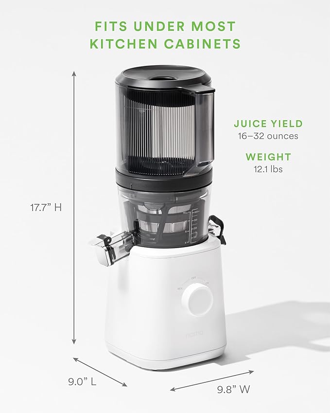 Nama J2 Cold Press Juicer – Self Feeding for Hands-Free Operation with Wide Mouth Hopper for Whole Recipe Loading, Zero Waste Masticating Juicer For More Juice, Less Pulp – Easy Cleanup & Assembly