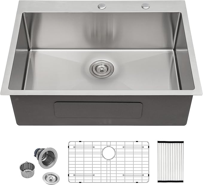 33 Inch Drop In Kitchen Sink - 33x22 Inch Stainless Steel Kitchen Sink Workstation 16 Gauge Single Bowl Deep Basin